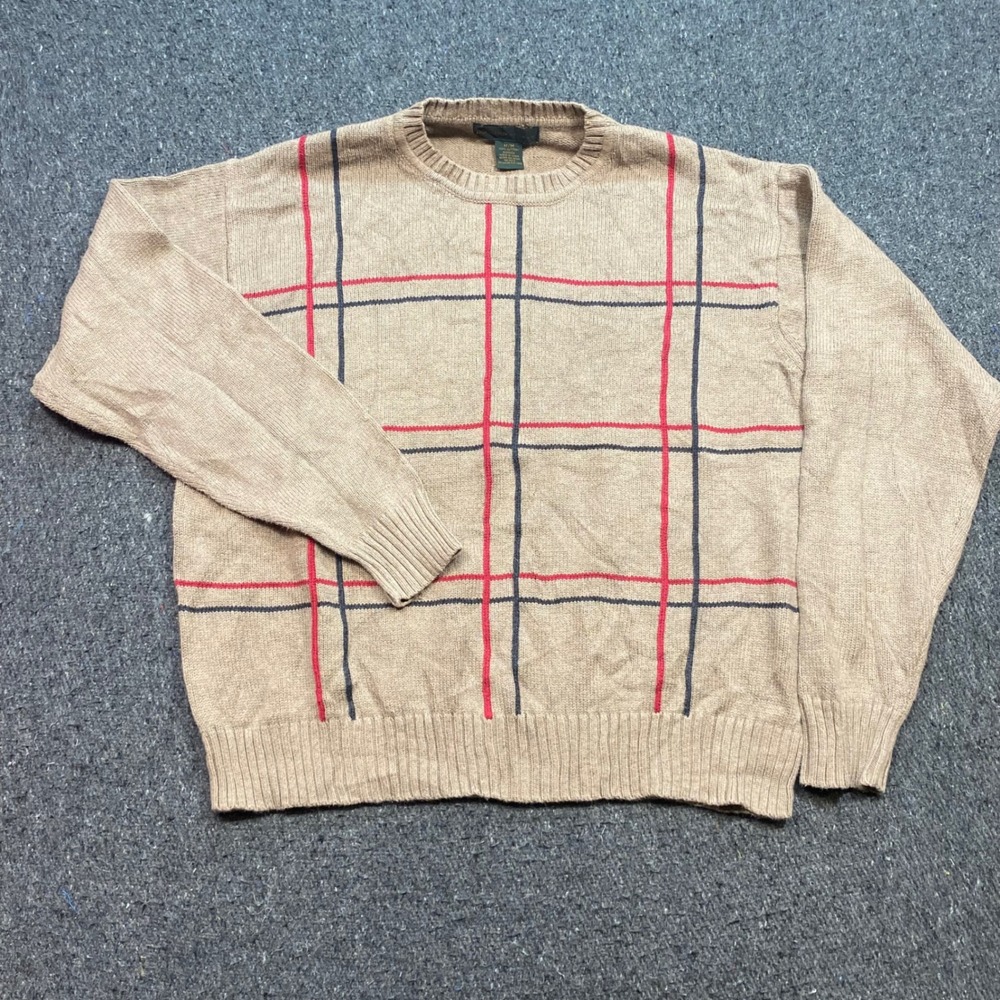 Dockers Premium Sweater Sz M Mens Tan Plaid Preppy Academic Windowpane Knit Top